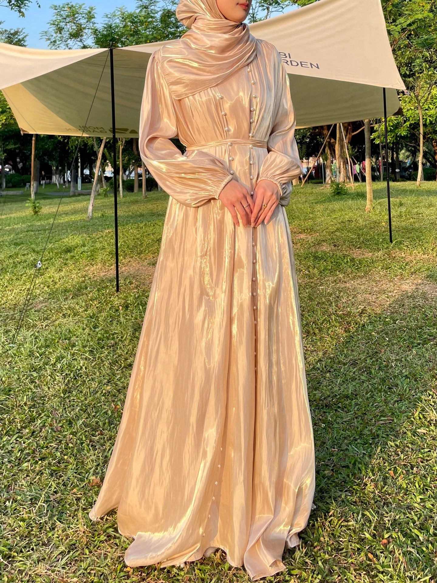 slim fit dress slacks Golden Touch Open Abaya Designed with Lightweight, Flowing Fabric main image 1