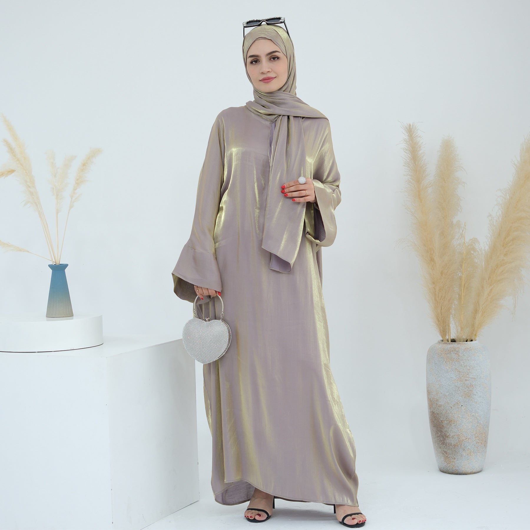 glitter abaya dress Luxury Twinkle Abaya Set: 3-piece Glitter Kaftan, Slip Dress & Hijab