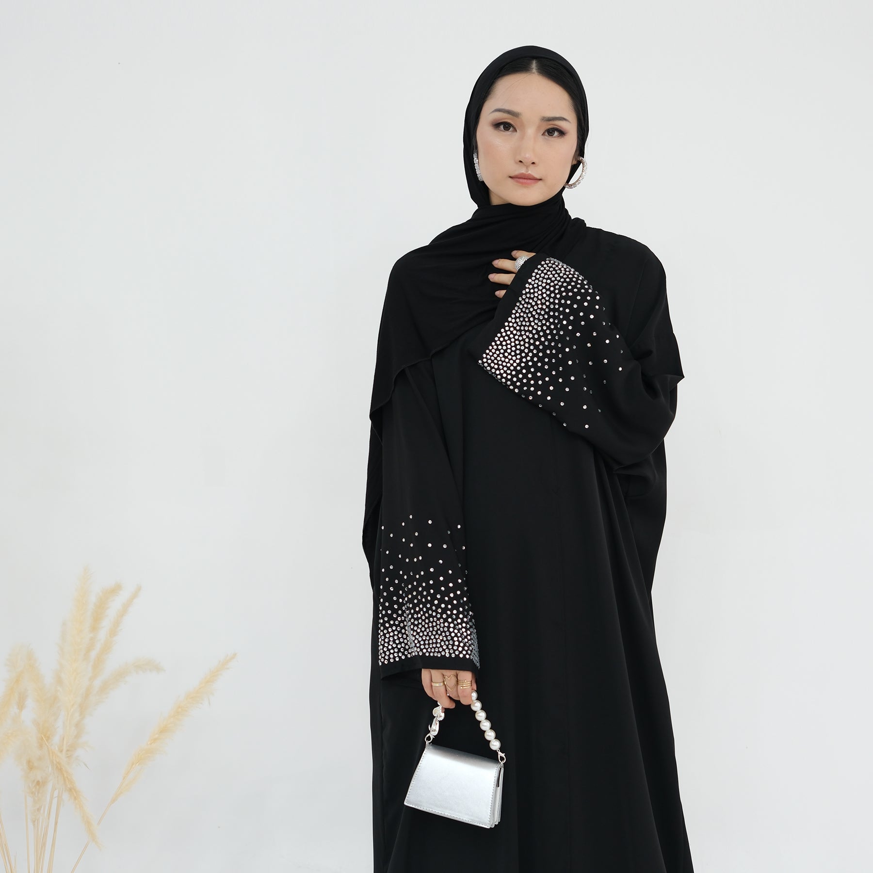 Elegant Rhinestone Open Abaya