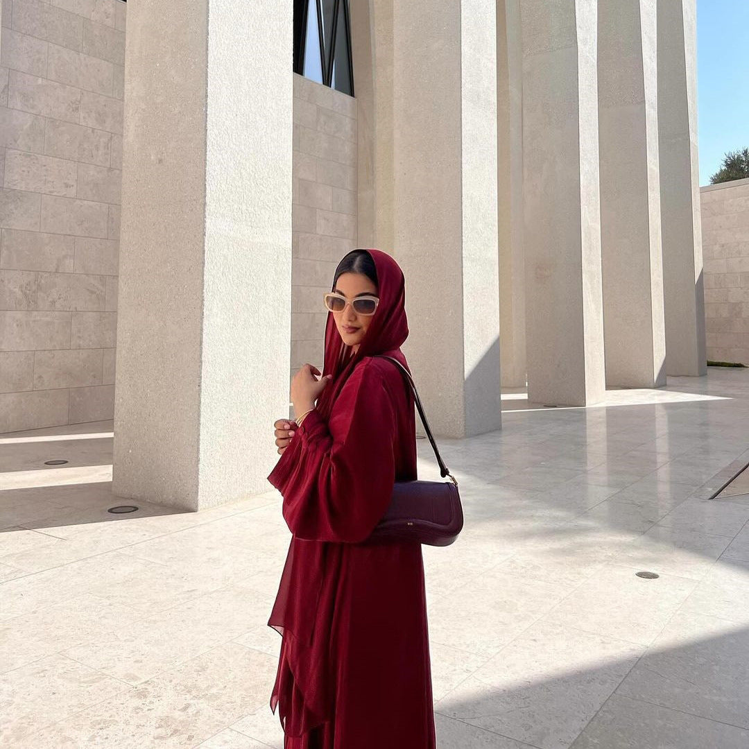 Wrinkled Cuffs Shiny Silk Abaya