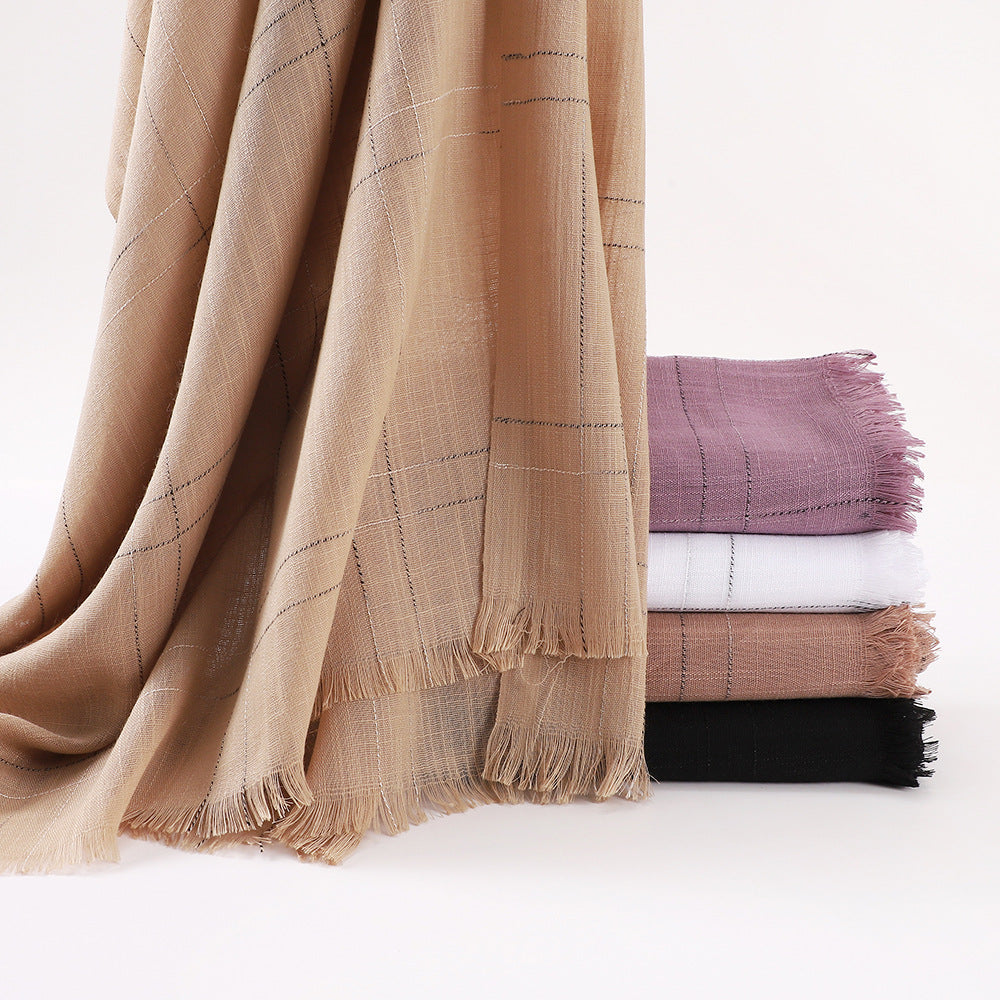 Imitation Cotton & Linen Color Woven Plaid Hijab