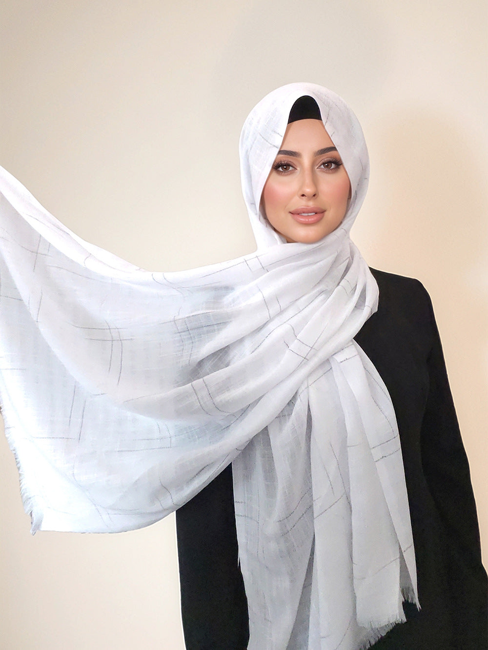 Imitation Cotton & Linen Color Woven Plaid Hijab
