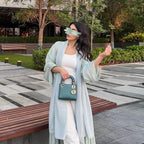 Wrinkled Cuffs Shiny Silk Abaya