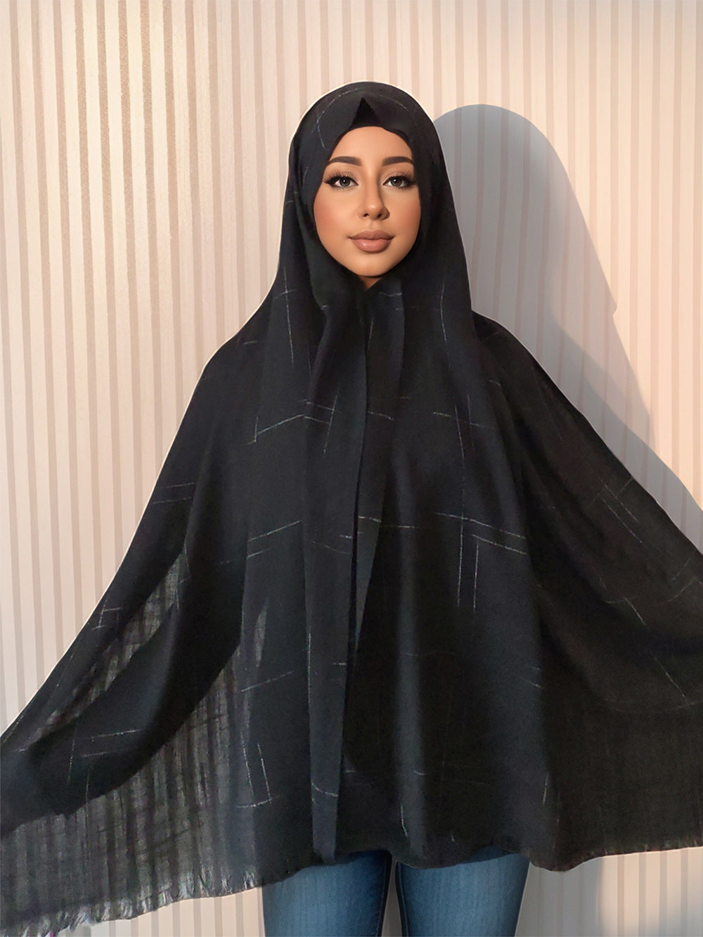 Imitation Cotton & Linen Color Woven Plaid Hijab