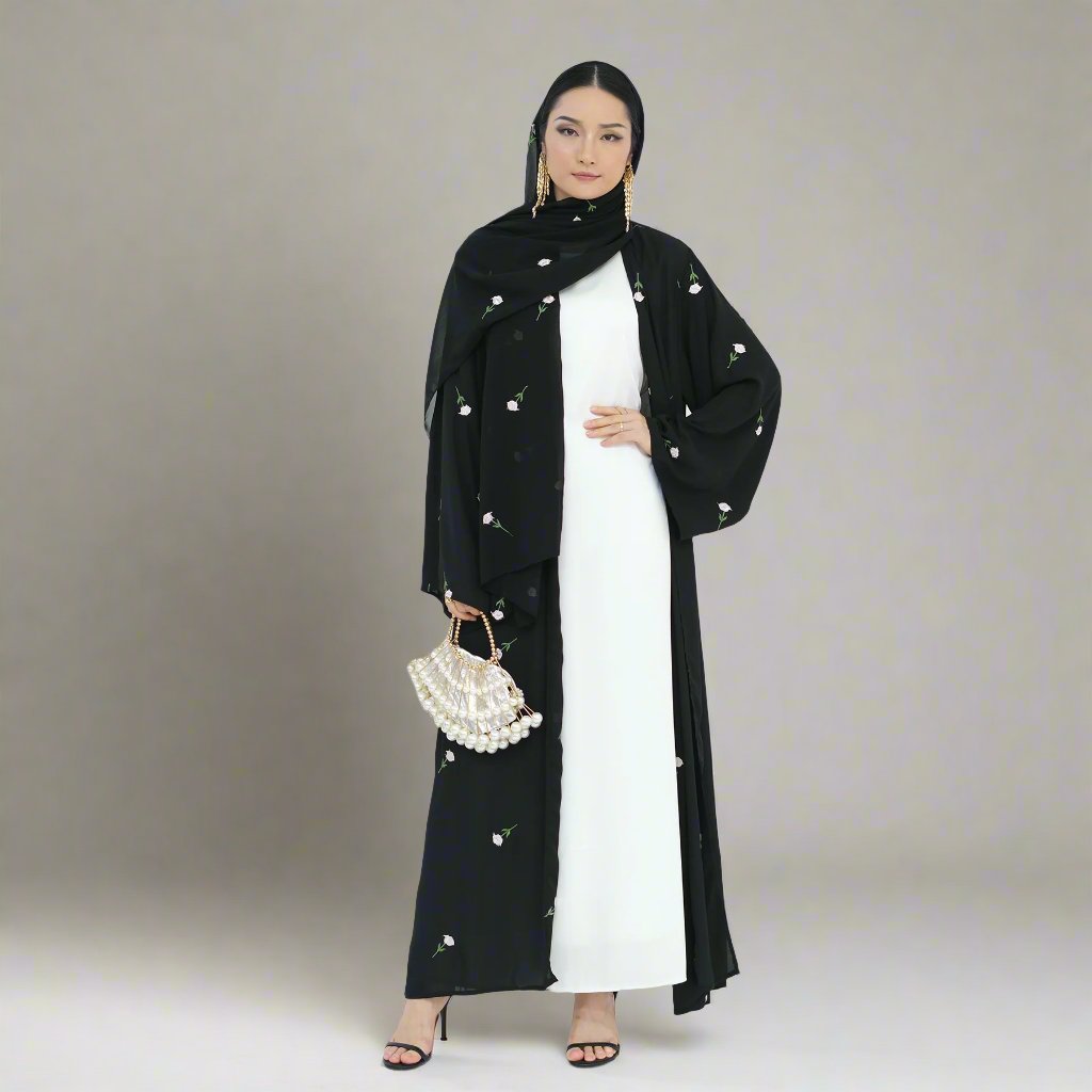 Floral Embroidery Abayas with Hijab