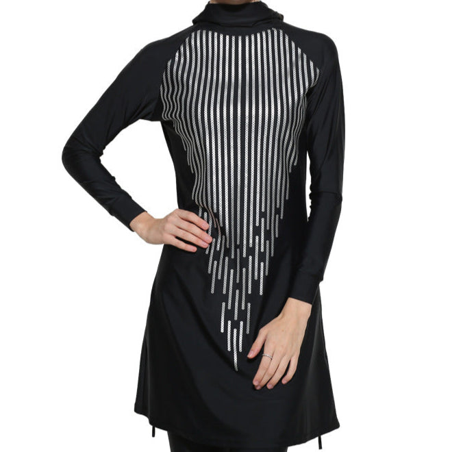 Elegant Black & White Striped Swimsuit