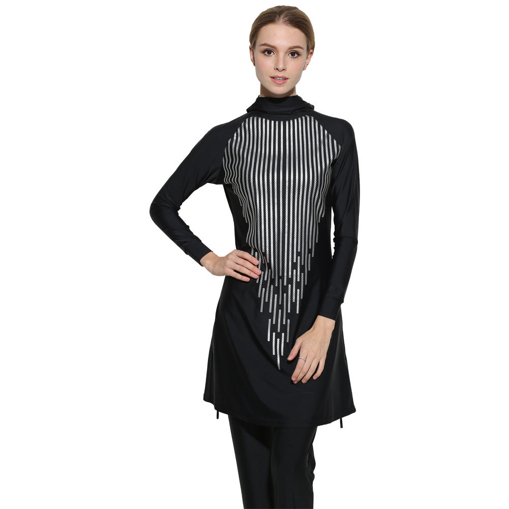 Elegant Black & White Striped Swimsuit