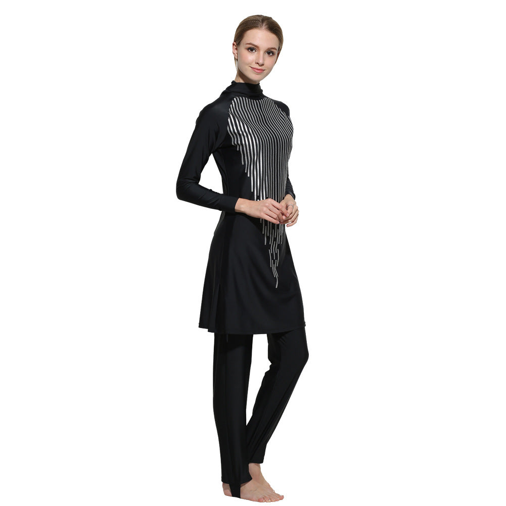 Elegant Black & White Striped Swimsuit