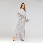 عباية مفتوحة مزينة بأوراق الشجر من الدانتيل والترتر