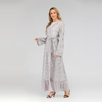 عباية مفتوحة مزينة بأوراق الشجر من الدانتيل والترتر