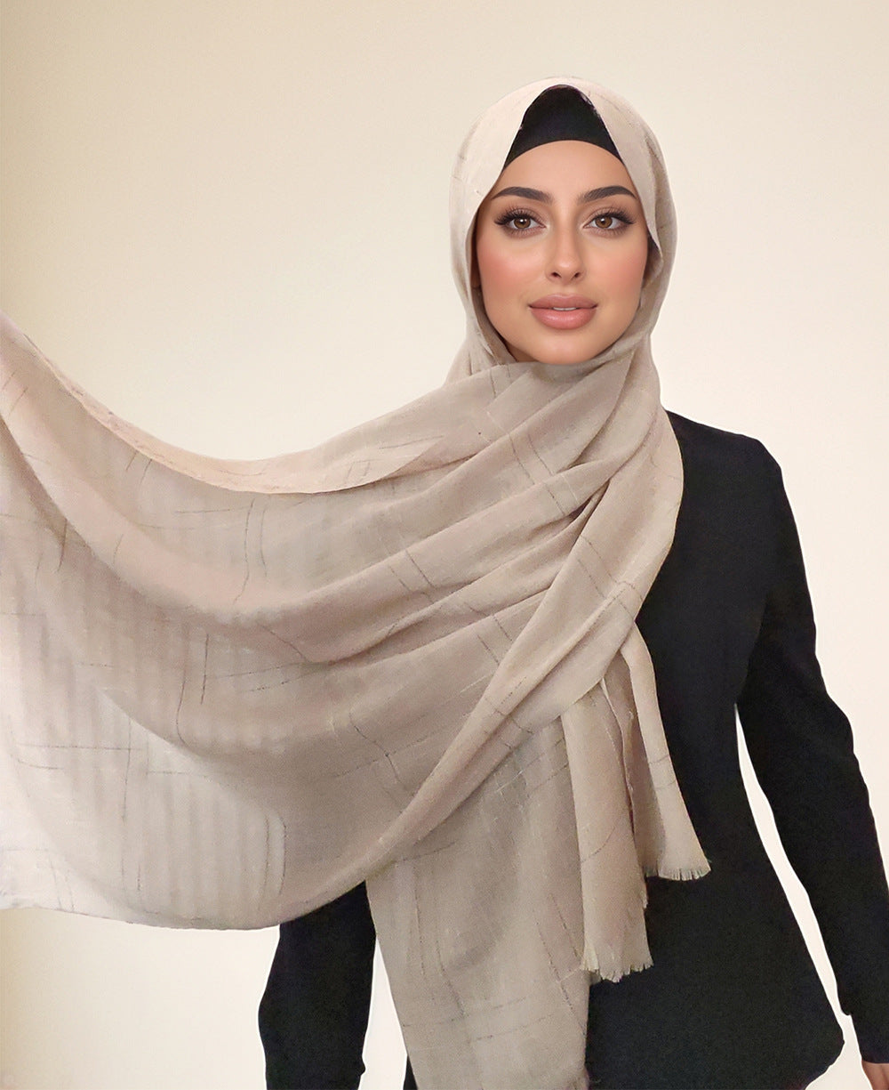 Imitation Cotton & Linen Color Woven Plaid Hijab