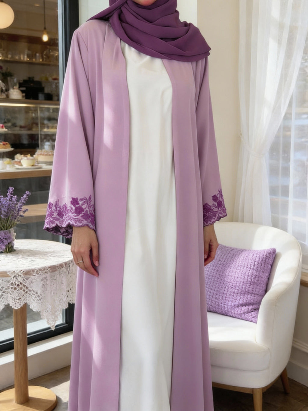 Embroidered Open Front Abaya