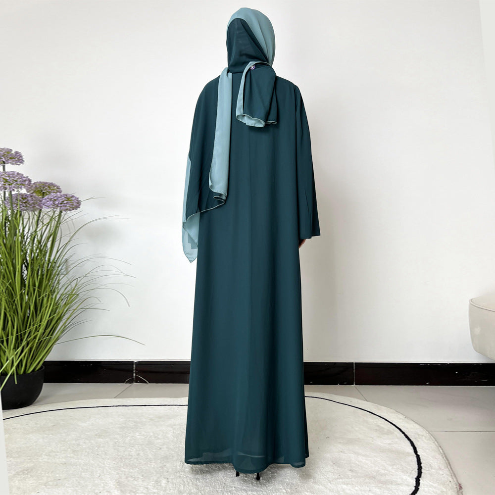 فستان مرقع بلونين مع حجاب