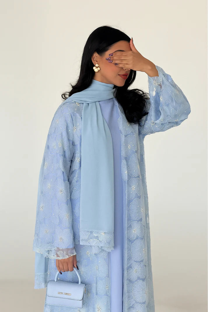 3D Flower Beaded Cardigan Abaya Set