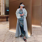 Wrinkled Cuffs Shiny Silk Abaya