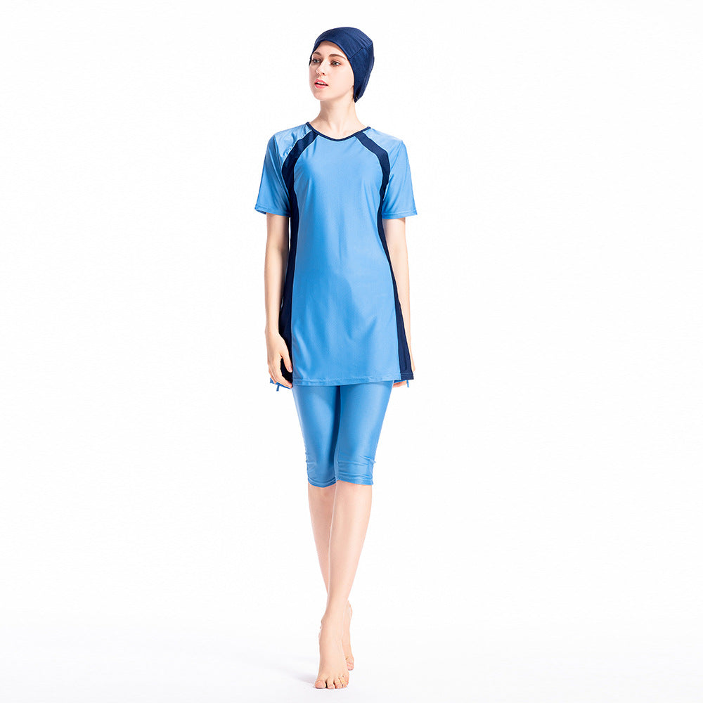 Color-blocking Stripes 3PCS Swimwear Burkini
