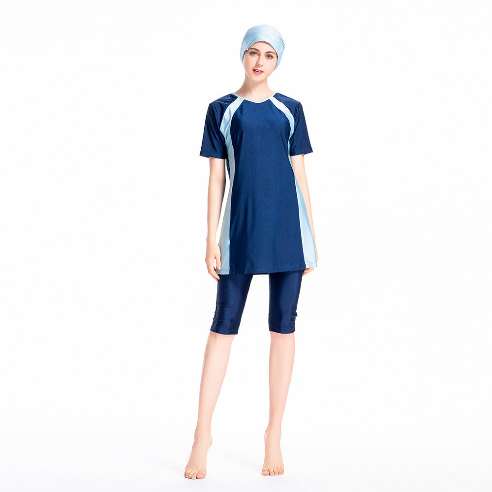 Color-blocking Stripes 3PCS Swimwear Burkini