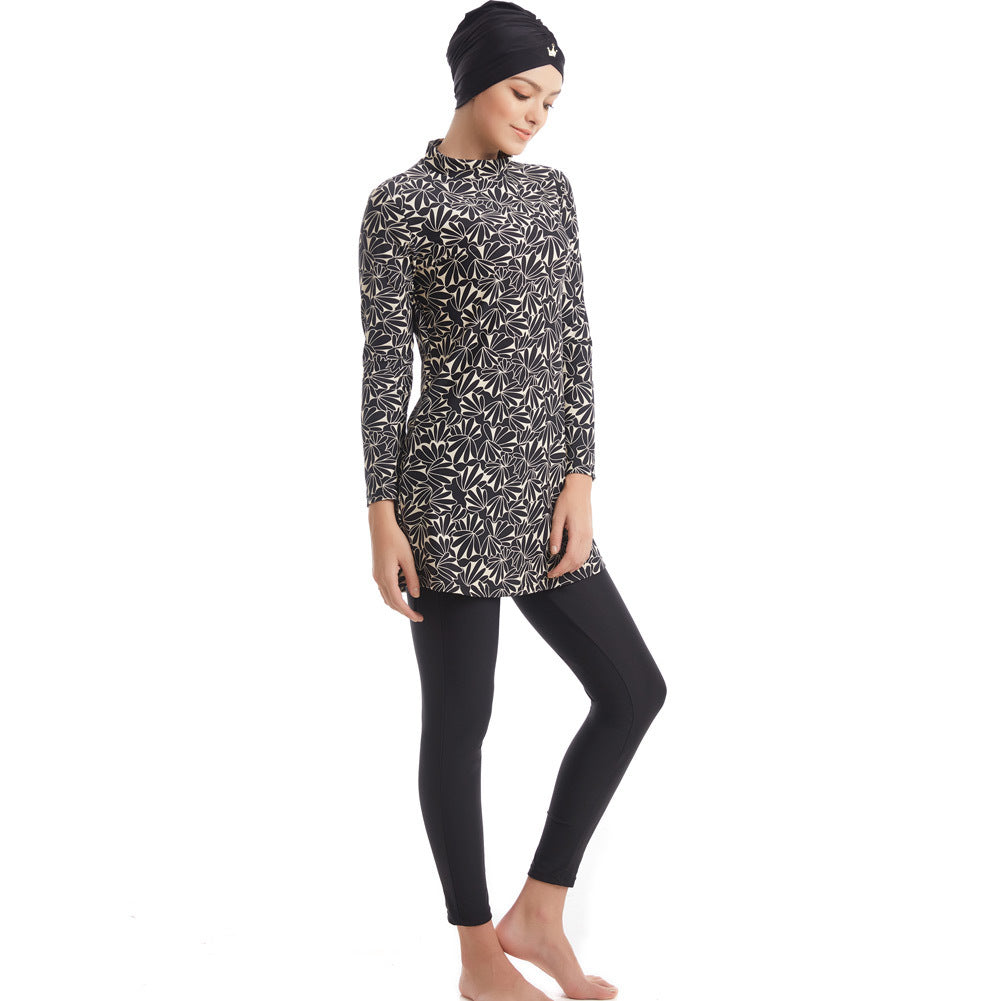 Trendy Muslim Long Sleeve Printed Swimsuit