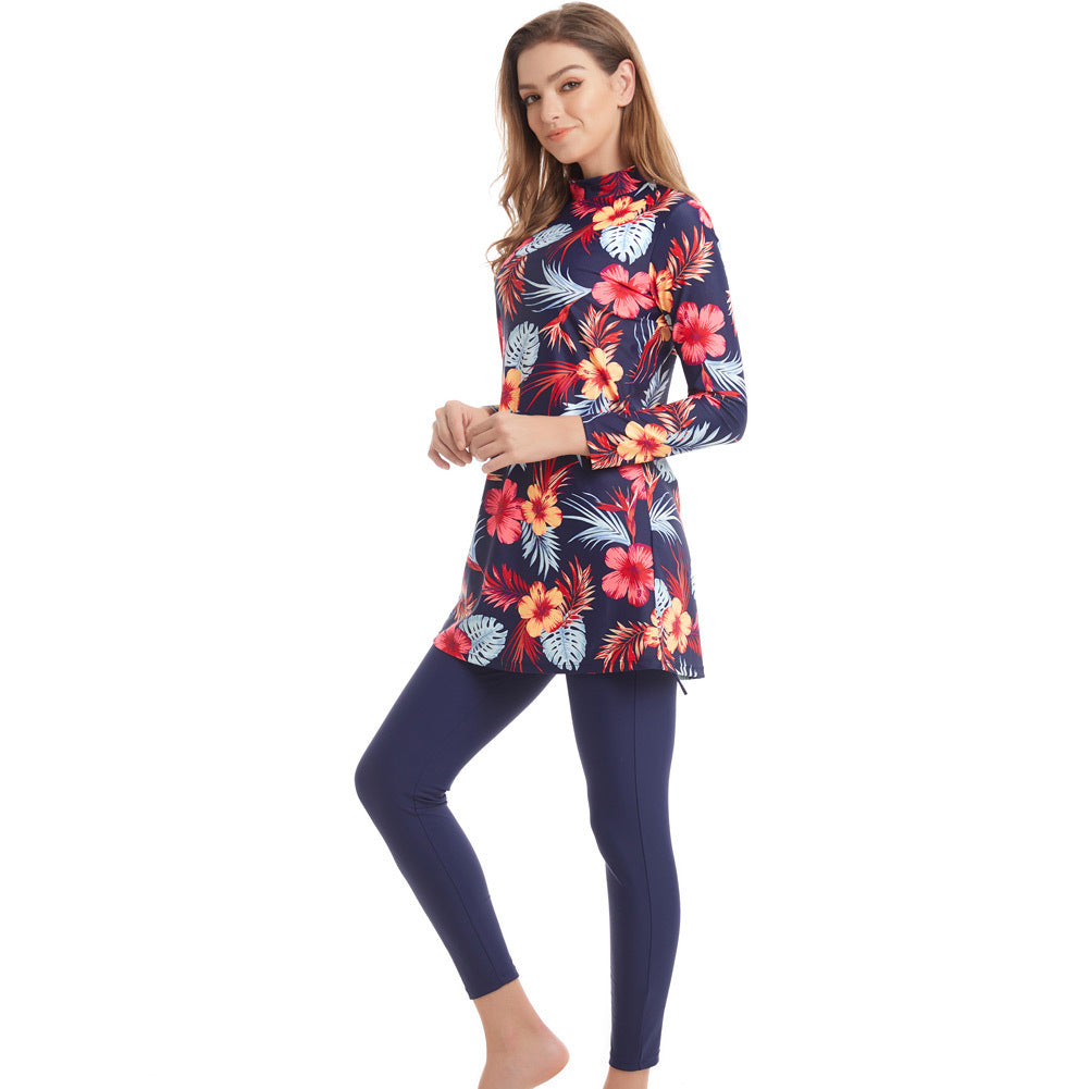 Floral Print Long Sleeve Swimsuit