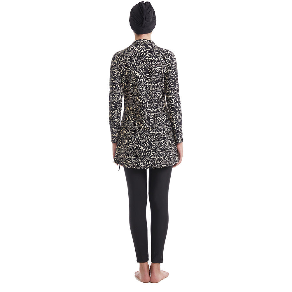 Trendy Muslim Long Sleeve Printed Swimsuit