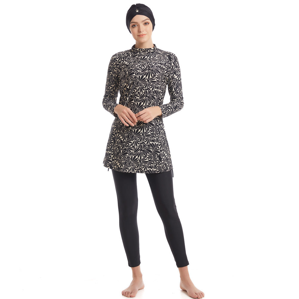 Trendy Muslim Long Sleeve Printed Swimsuit