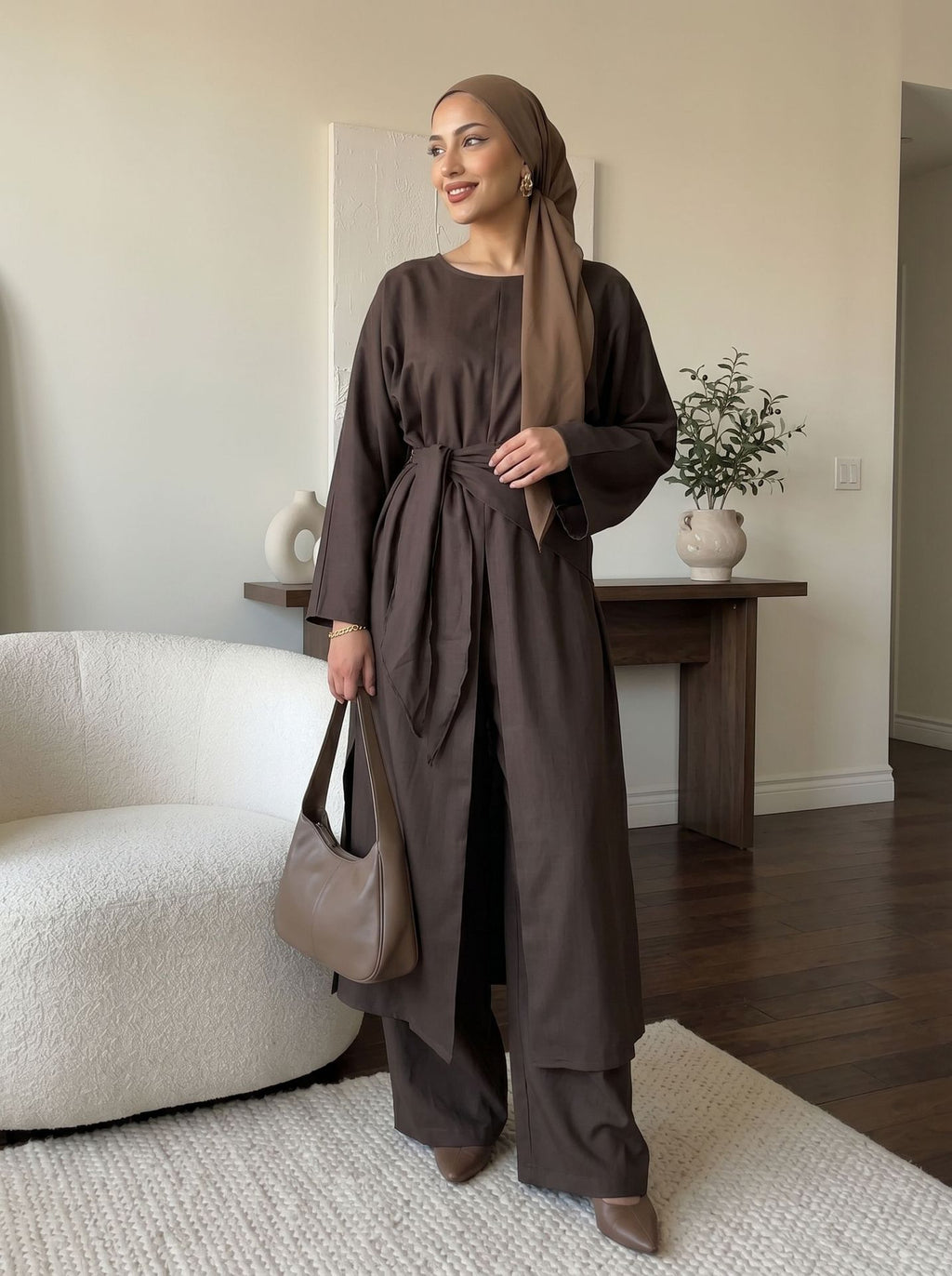 Elegant Linen Blend Kimono Abaya