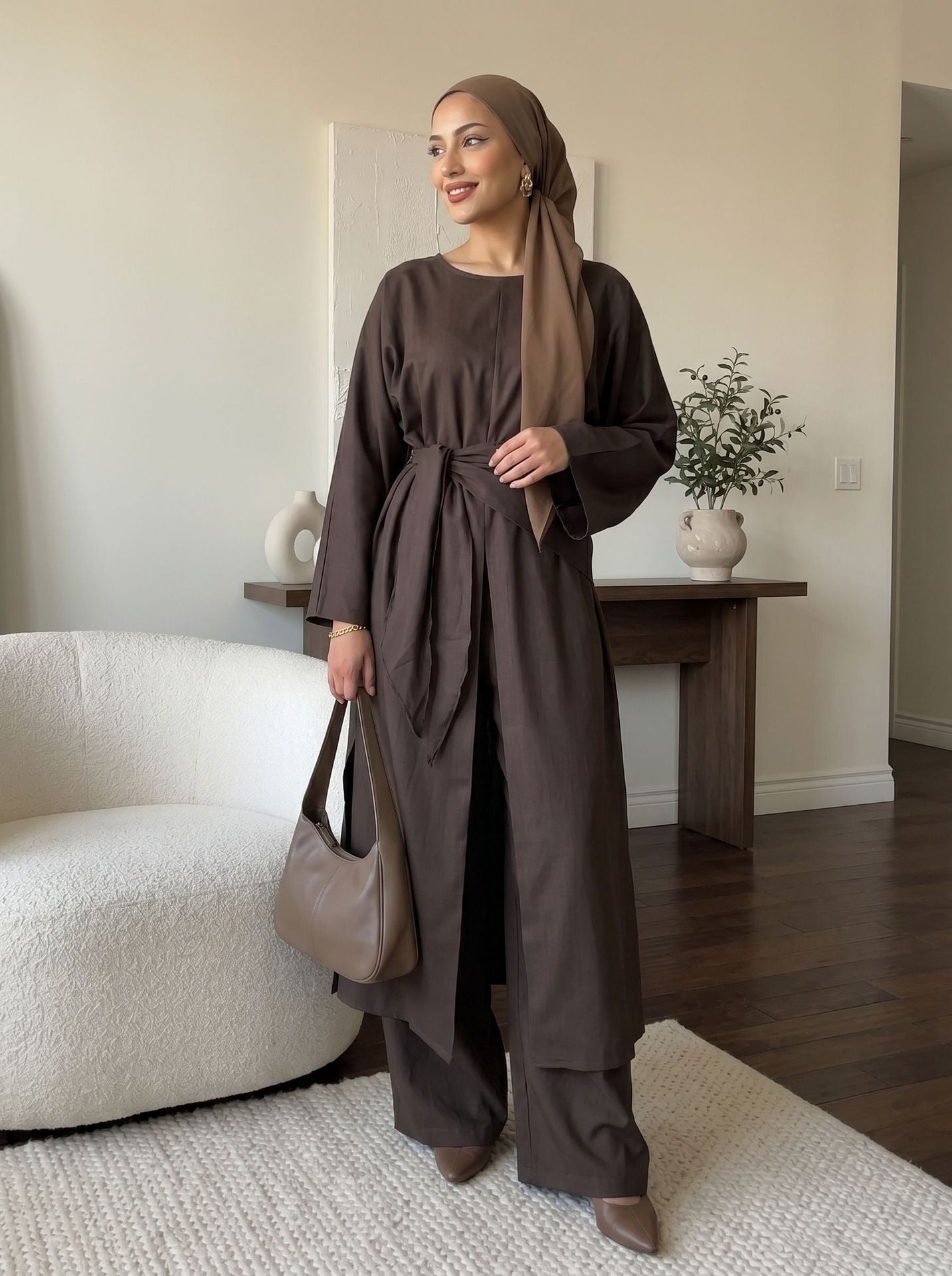 Elegant Linen Blend Kimono Abaya
