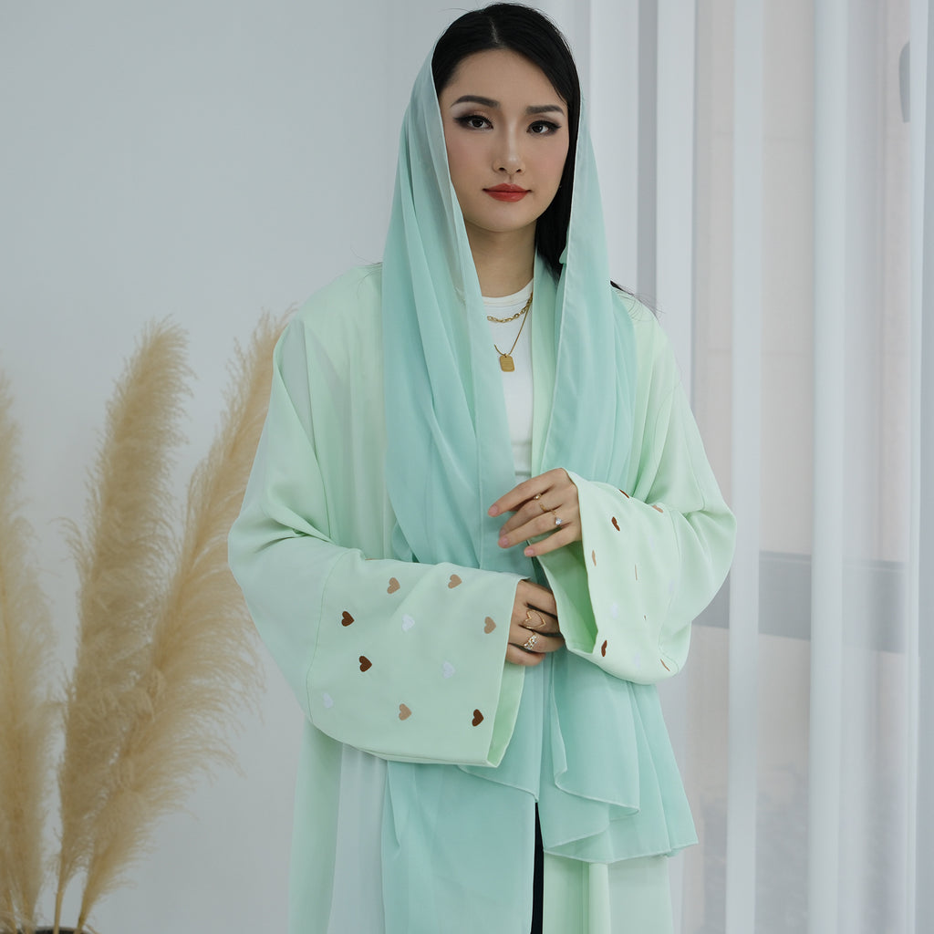 Heart Embroidery Open Abaya