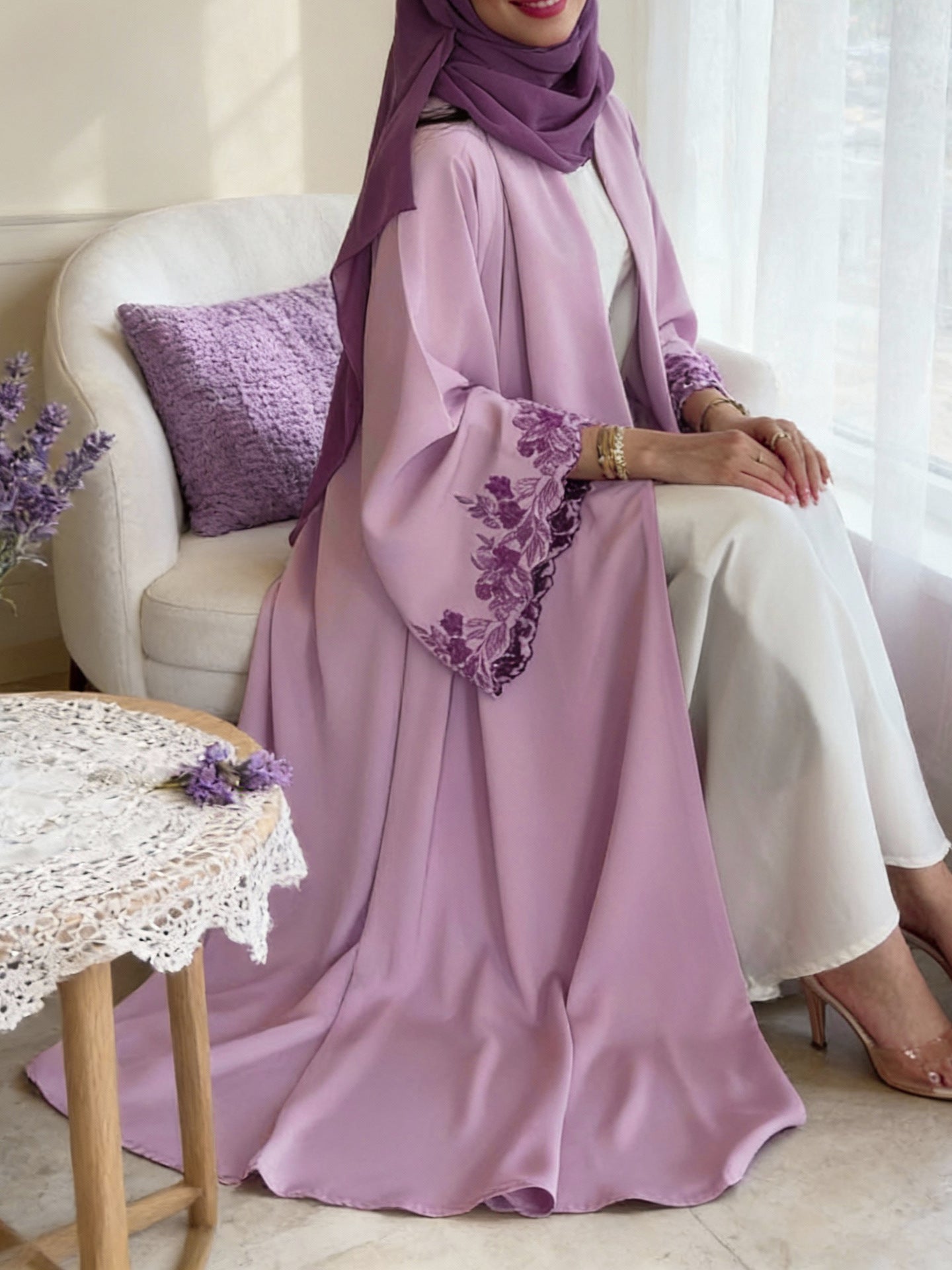 Embroidered Open Front Abaya