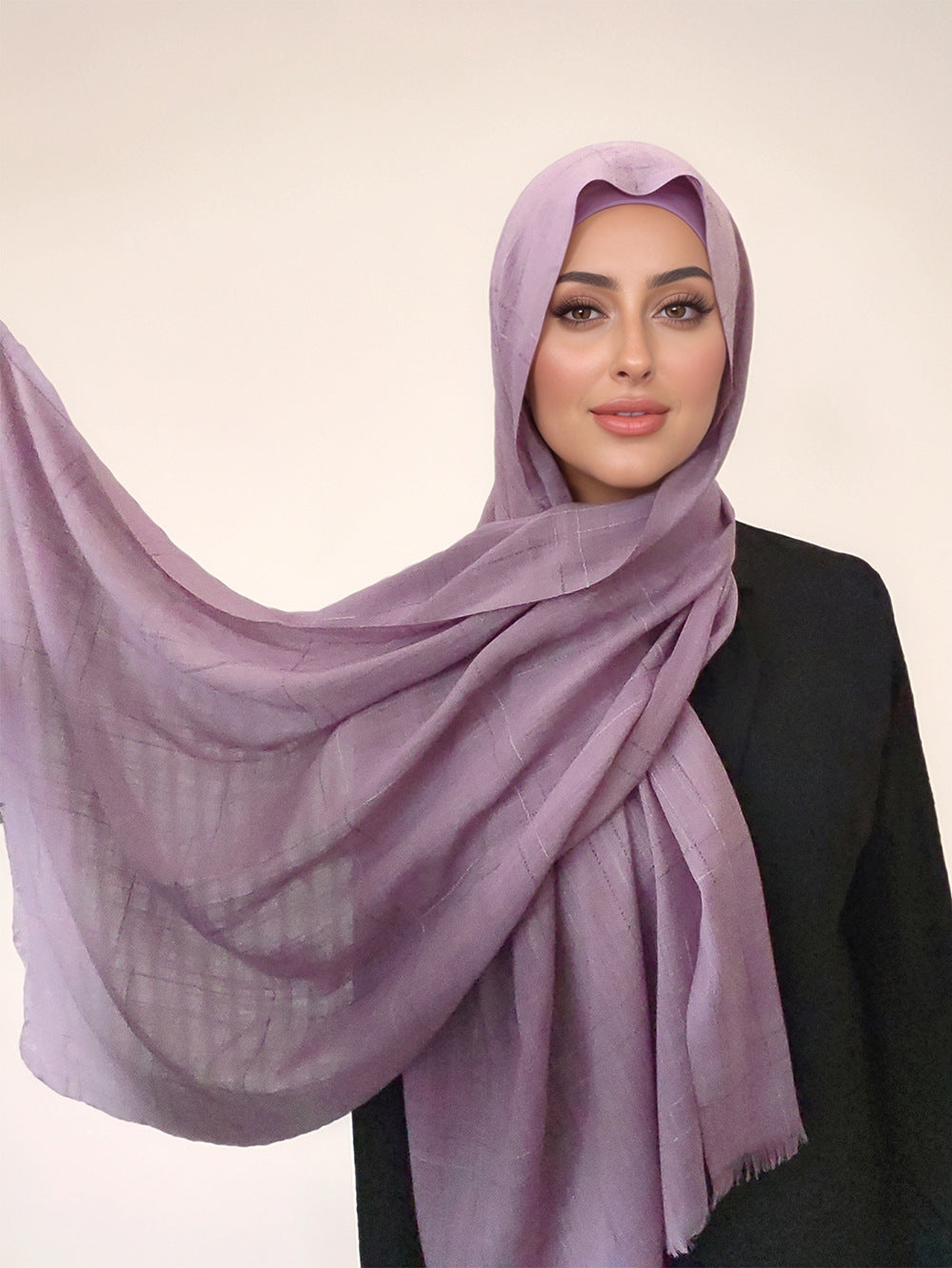 Imitation Cotton & Linen Color Woven Plaid Hijab