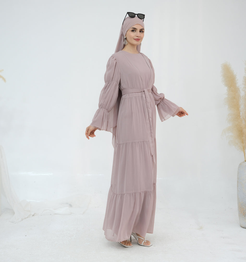 3 Pcs Set Elegant Chiffon Abaya with Hijab