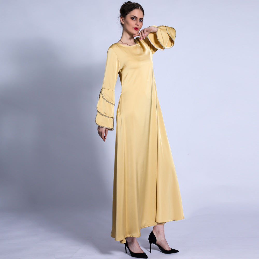 Fish Tail Three-layer Sleeve Bright Dress