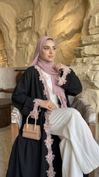 Luxury Floral Lace Open Front Abaya