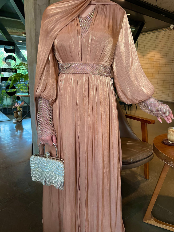 Mesh V-neck Chiffon Abaya Set