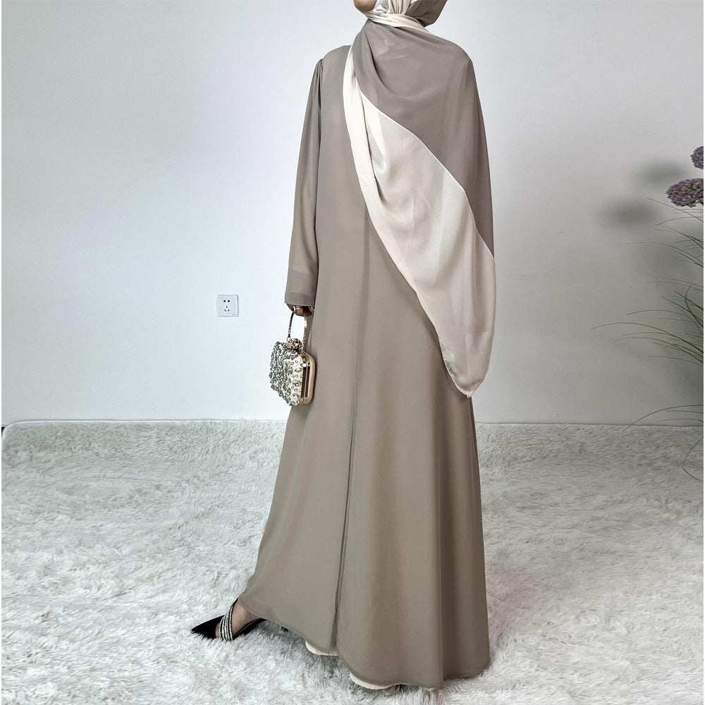 فستان مرقع بلونين مع حجاب