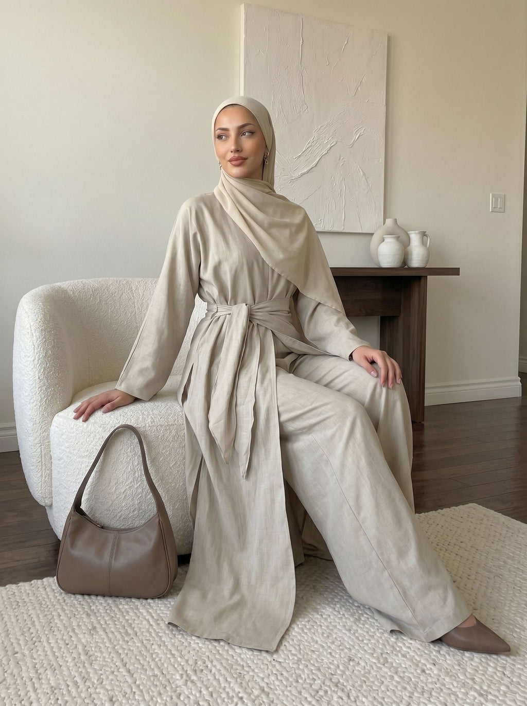 Elegant Linen Blend Kimono Abaya