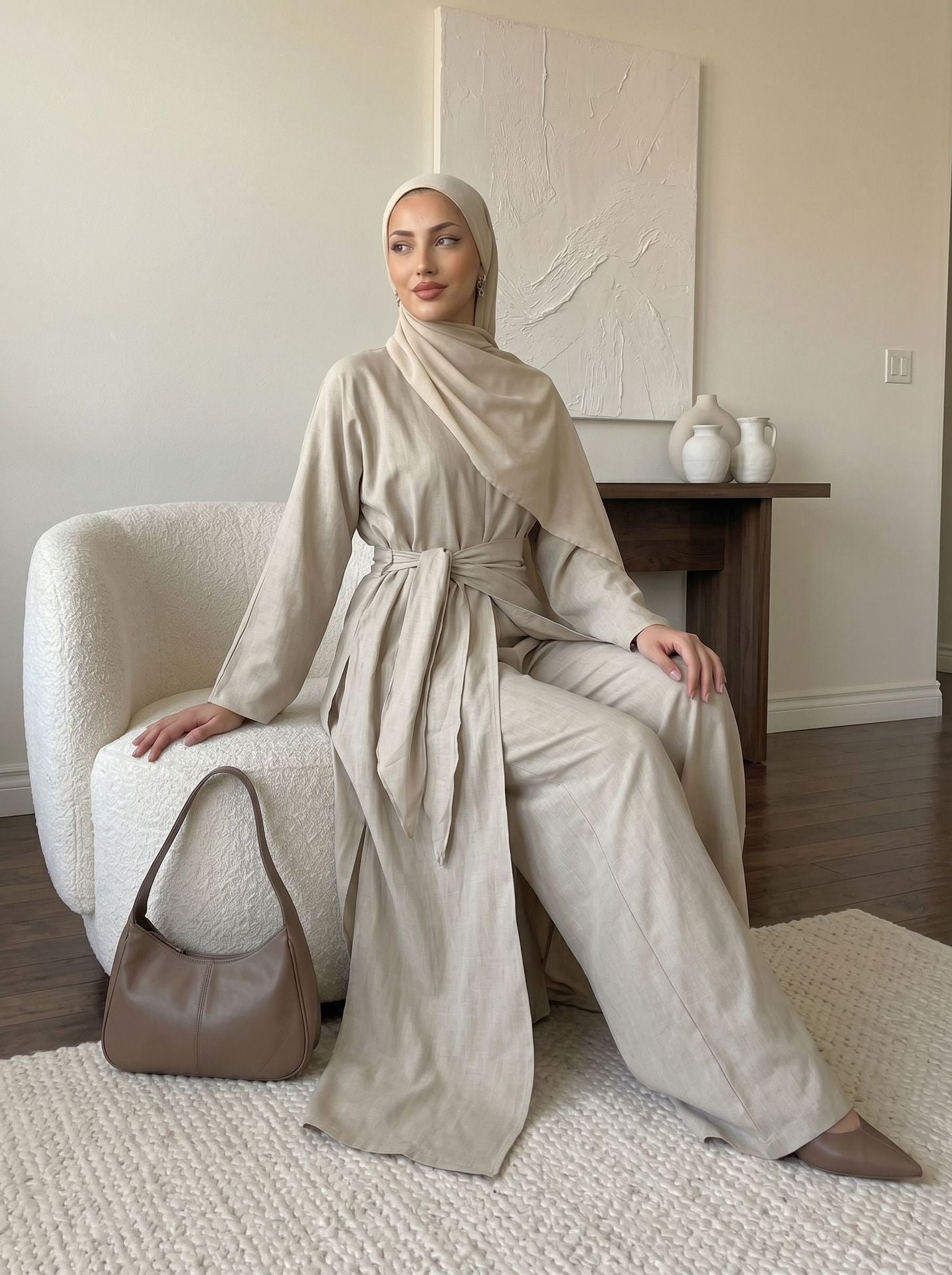 Elegant Linen Blend Kimono Abaya