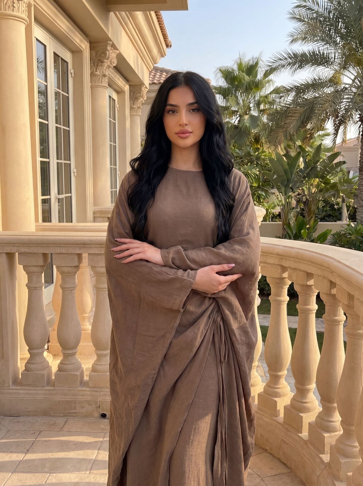 Batwing Sleeve Ruched Kaftan Dress