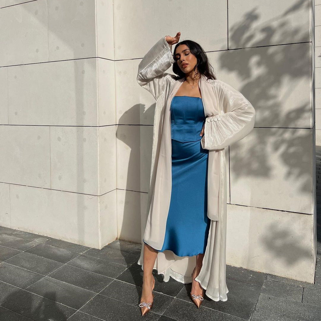 Wrinkled Cuffs Shiny Silk Abaya