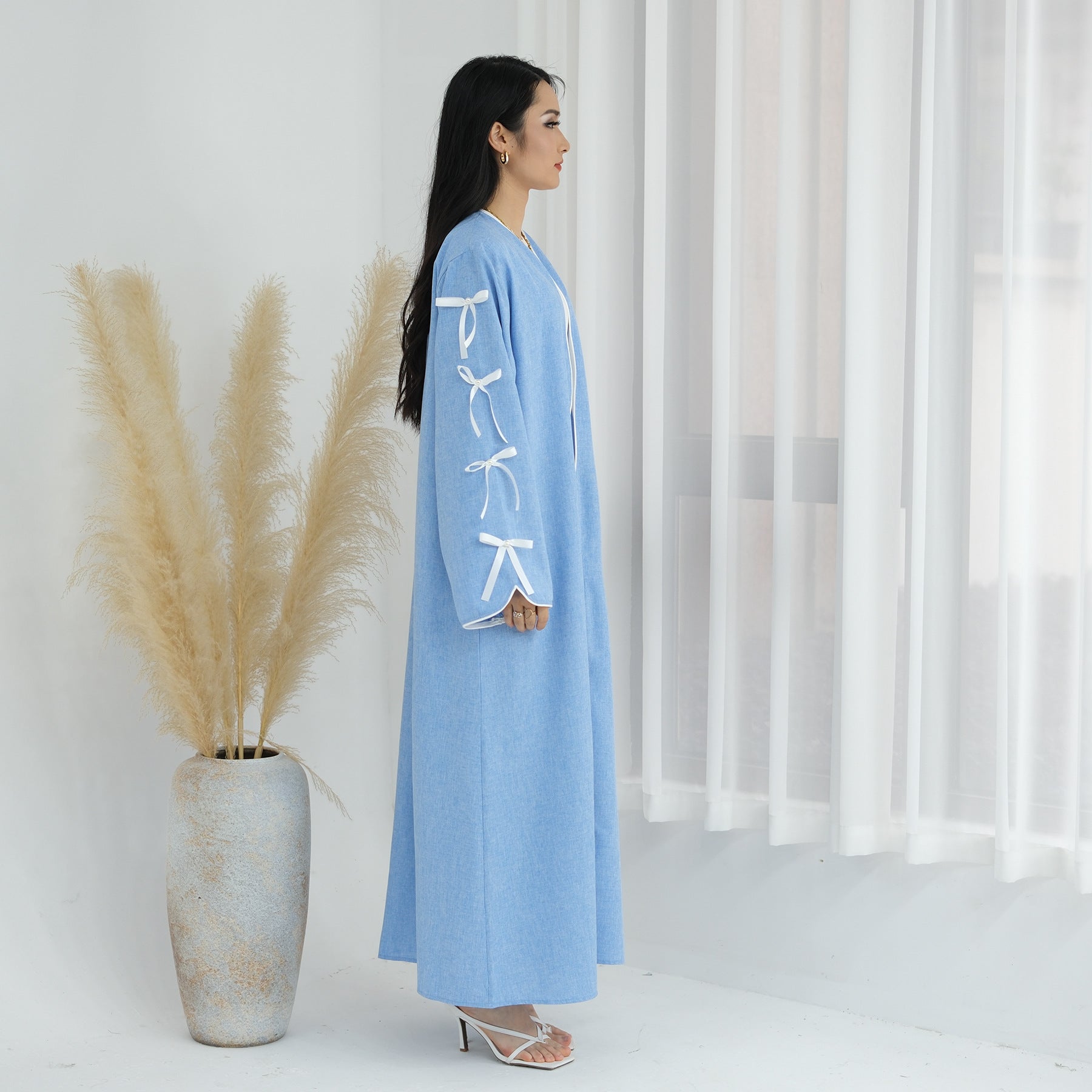 Bowknot Sleeve Muslim Open Abaya