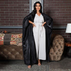 Bright Satin Solid Color Bat Sleeves Open Abaya
