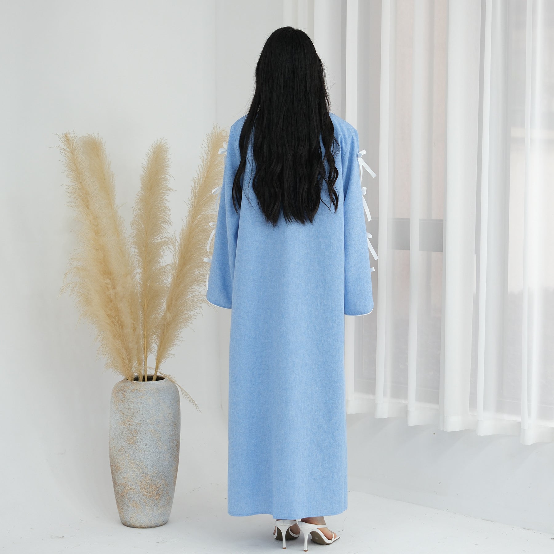 Bowknot Sleeve Muslim Open Abaya