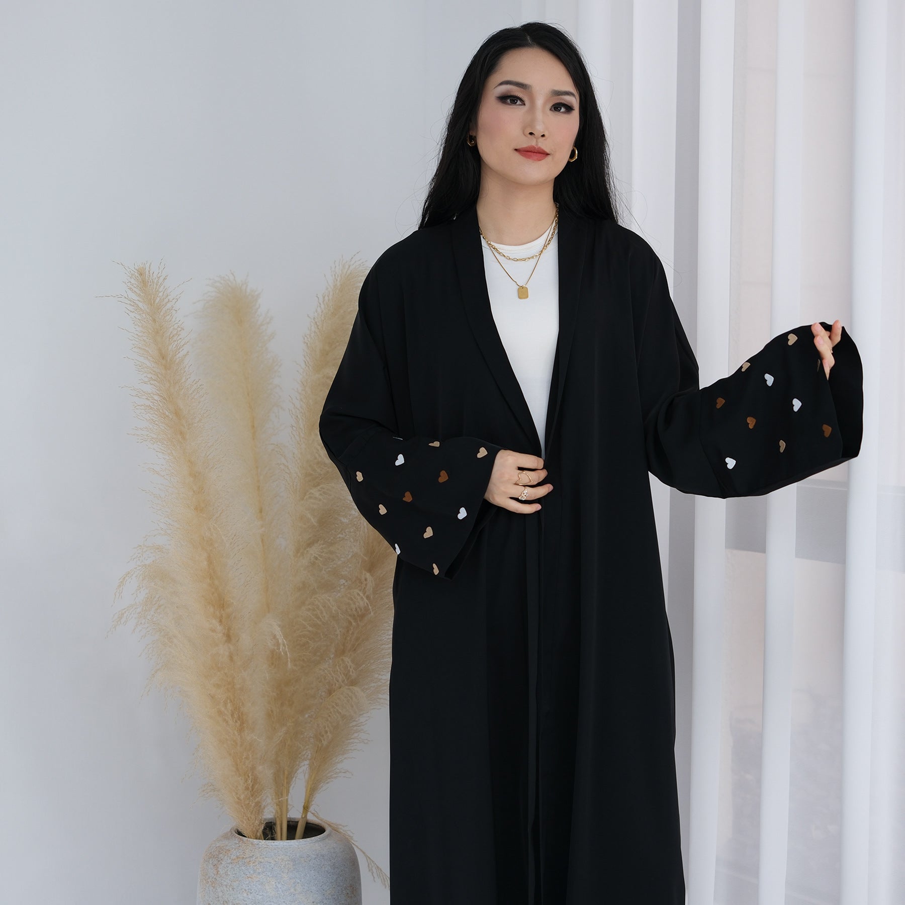 Heart Embroidery Open Abaya
