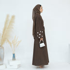 Floral Embroidery Linen Open Abaya