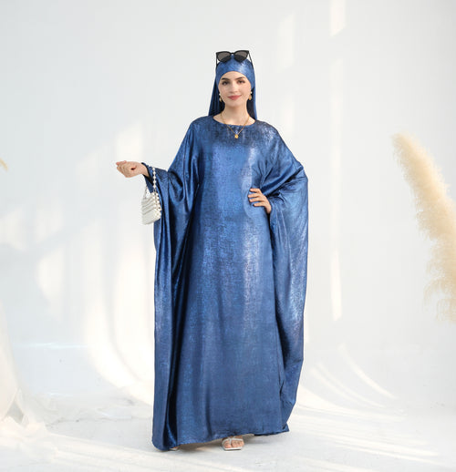 فستان ساتان بأكمام طويلة مع حجاب