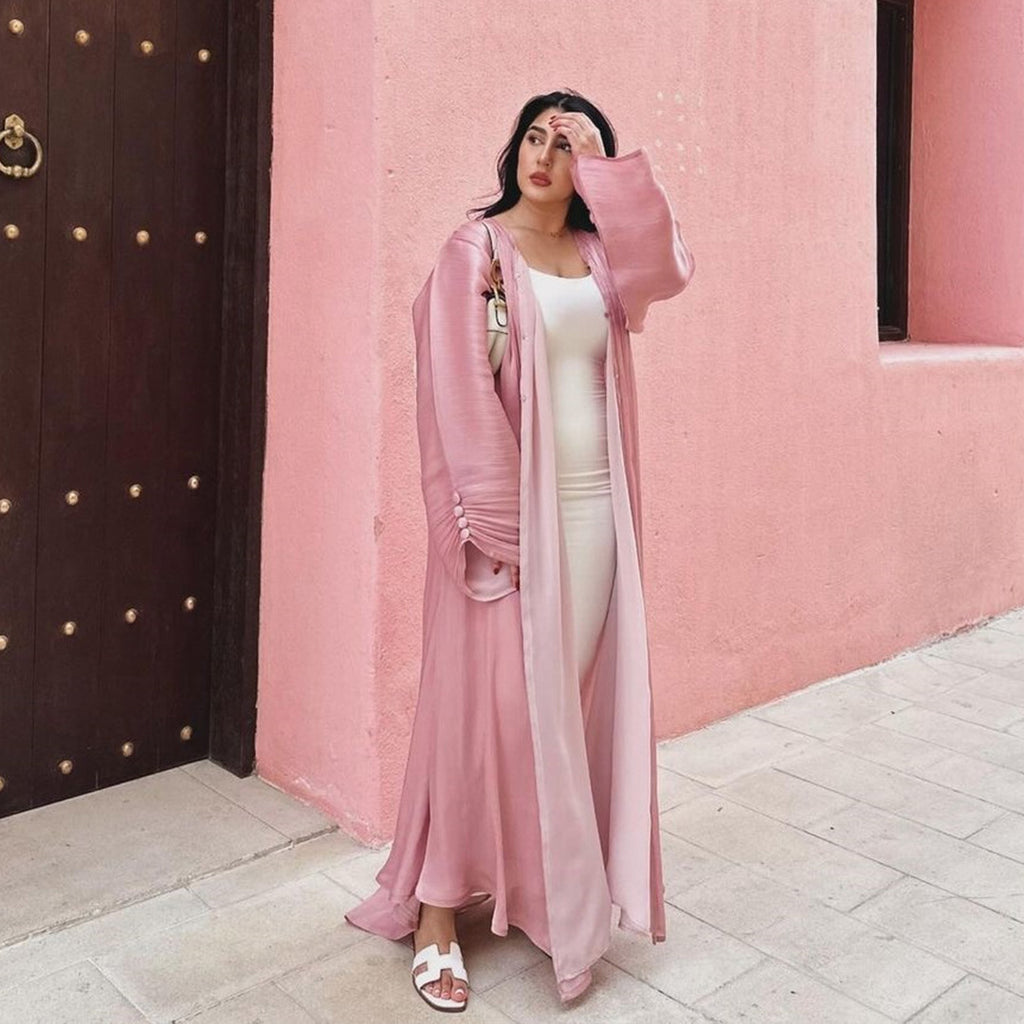 Wrinkled Cuffs Shiny Silk Abaya