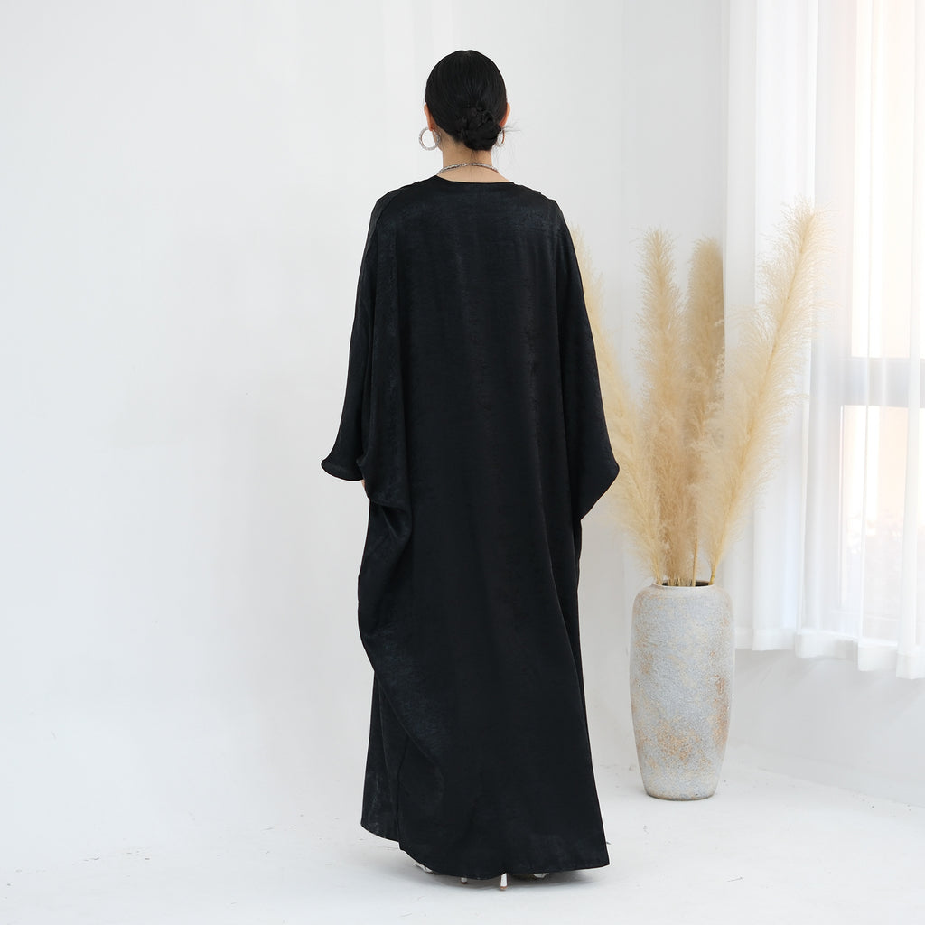 Shiny Satin Open Kimono Butterfly Abaya