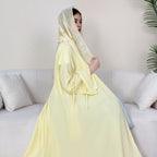 Solid Color Bow-Cuff Abaya with Hijab