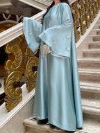 Elegant Butterfly Satin Open Abaya Dress