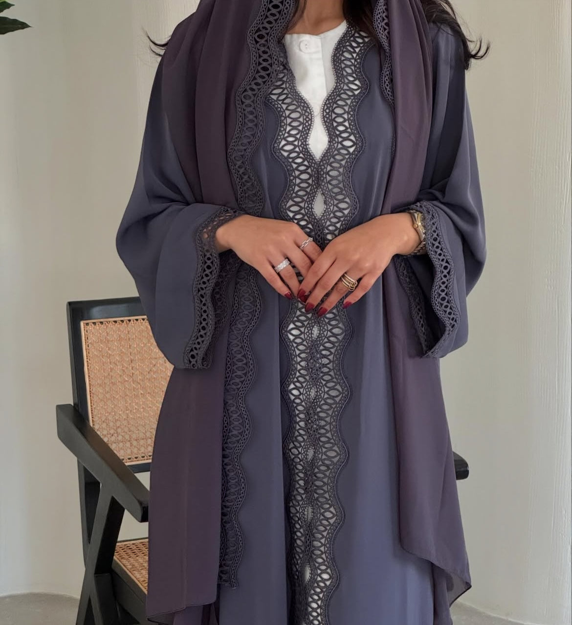 Hollow Lace Abaya with Hijab